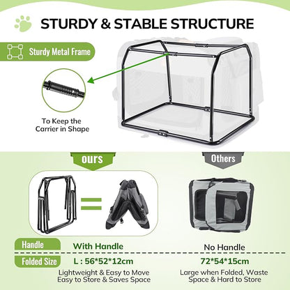 Morpilot 28-inch Portable Collapsible Dog Crate for Dogs up to 40lbs | Travel Dog Crate Soft-Sided for Small Medium Dogs, with Foldable Bowl, Shoulder Strap & Storage Pockets, Grey
