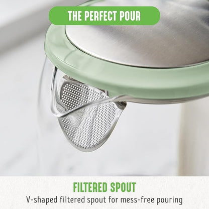GreenLife 1.7 Liter Glass Electric Kettle, Easy One Touch Use, Quick Heating