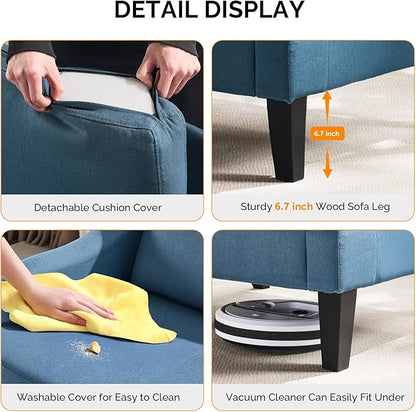 VINGLI Linen Fabric Accent Chair Navy Blue, Modern Upholstered Armchair, Comfy Sofa Chair Living Room Bedroom Furniture for Apartment