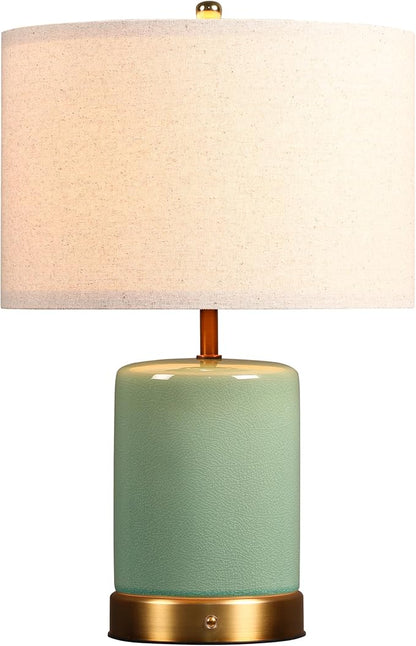 O’Bright Dune - Battery Powered Table Lamp, Rechargeable Cordless Ceramic Lamp, Full-Size 19.5 Inch Height, Dimmable, Smart Safety Protection, Type-C Fast Charging, LED Bulb Included, Sage Green