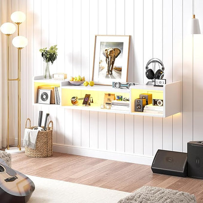 55.1"W Floating TV Stand with LED Lights & Power Outlets