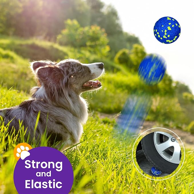 2 Pack Bouncy Dog Balls, 3'' Indestructible Dog Toys for Aggressive Chewers, Outdoor Jolly Tennis Balls for Dogs, Durable Interactive Floating Dog Fetch Toy, Blue White