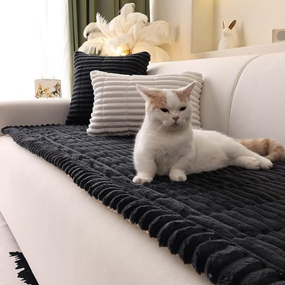 Couch Cover for Sofa, Sectional Couch Cover for Dogs, Sofa Cover Washable, Cushion Cover Blanket Pad Bed Mat for Pets, Fleece Furniture Protector, Black, 23.6x82.7in