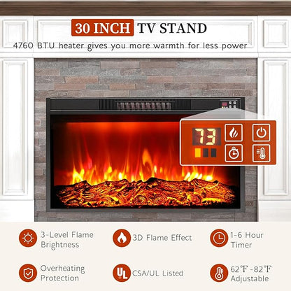 80" Electric Fireplace with Mantel, Fireplace TV Stand