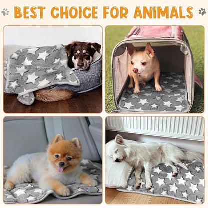 Tatuo 4 Pack Fleece Dog Blankets for Puppy Cats Multi-Size Sleep Mat for Pet Guinea Pig Soft Washable Crate Bed Puppy Teething Toys Print Pattern Warm Blanket Indoor (Gray,30 x 20.5 Inch,Star)