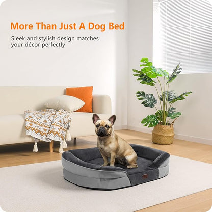 Dwanton Orthopedic Dog Bed for Medium Dogs with Gel Memory Foam, Waterproof Dog Sofa, Washable Pet Bed with Four Sided Bolster Cushion, Removable Cover & Non-Slip Bottom, 28", Dark Grey