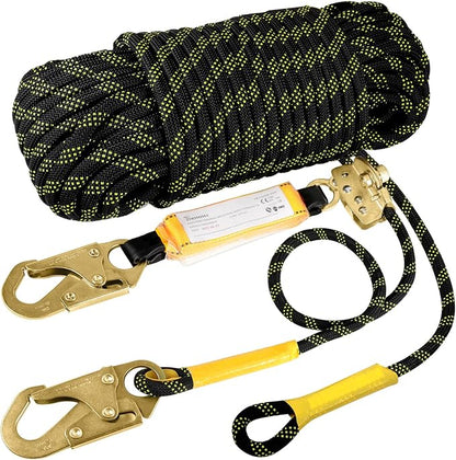 TRSMIMA Rope Harness Safety Lanyard：150ft Roofing Rope Fall Protection | Vertical Safety Harness Rope With Grab Snap Hooks Shock Absorber - Tree Climbing Line Kit Heavy Duty Safety Equipment ANSI CE