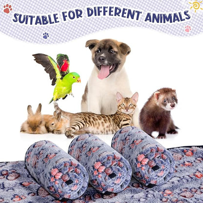 Tatuo 4 Pack Fleece Dog Blankets for Puppy Cats Multi-Size Sleep Mat for Pet Guinea Pig Soft Washable Warm Crate Bed Puppy Teething Toys Print Pattern Blanket Indoor(Blue,24 x 16 Inch,Paw)