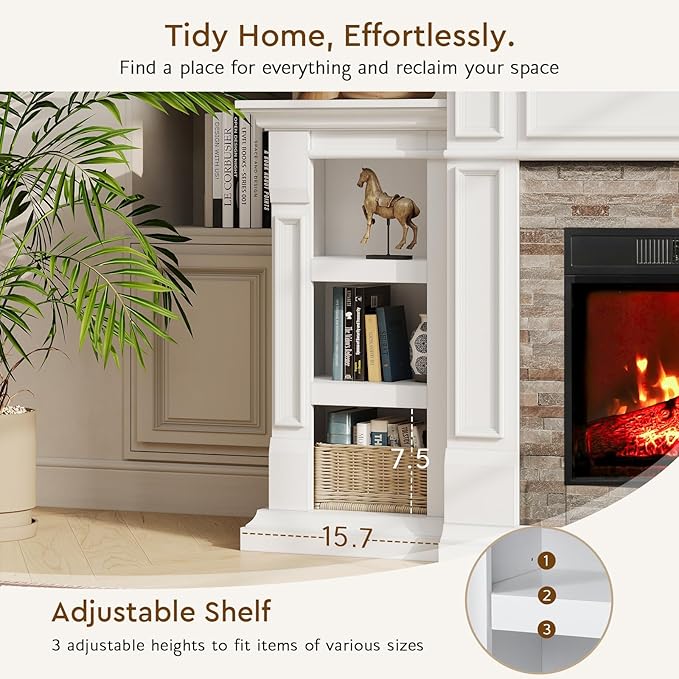 72" Electric Fireplace with Mantel, Fireplace TV Stand