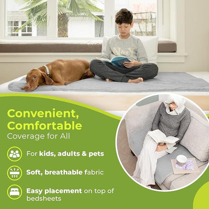 PeapodMats Bedwetting Waterproof Bed Mat, Reusable 3x5 Light Gray | Washable reusable bed mat for bedwetting, incontinence, kids, adults, pets, and mattress protection.