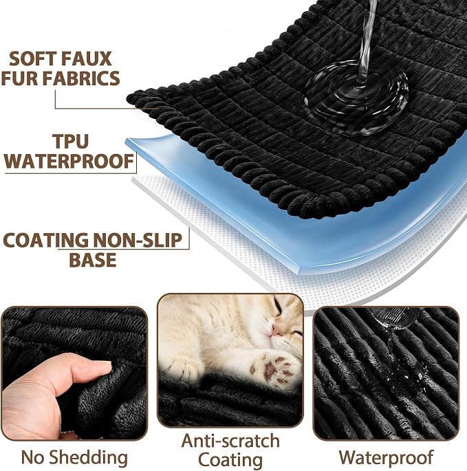 FUANGUI 2 Pack Waterproof Couch Cover for Dogs Pets Sofa Protector | Non-Slip Washable Fuzzy Soft Sofa Slipcover for 2 PCS L Shaped Sofa Pet Friendly, 27.6" x 70.9"+27.6" x 82.7", Black