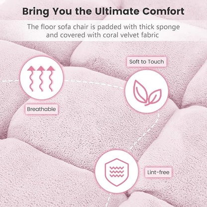 MAT EXPERT 14-Position Floor Chair, Floor Gaming Chair w/Soft Coral Fleece, Alloy Steel Frame, Padded Lazy Couch Recliner, Floor Chair with Back Support for Reading, Meditating (Pale Pink)