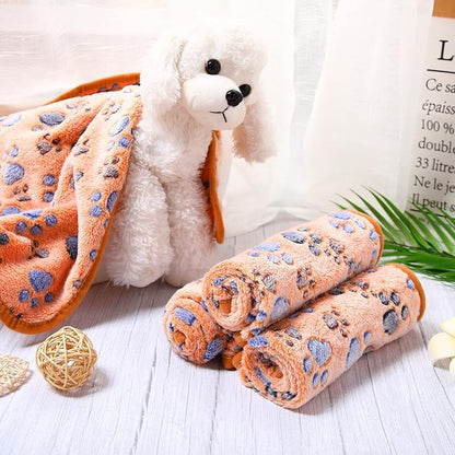 Tatuo 4 Pack Fleece Dog Blankets for Puppy Cats Multi-Size Sleep Mat for Pet Guinea Pig Soft Washable Warm Crate Bed Puppy Teething Toys Print Pattern Blanket Indoor(Coffee,24 x 16 Inch,Paw)