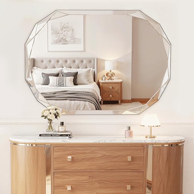 Suidia Bathroom Mirror, Frameless Bathroom Mirror