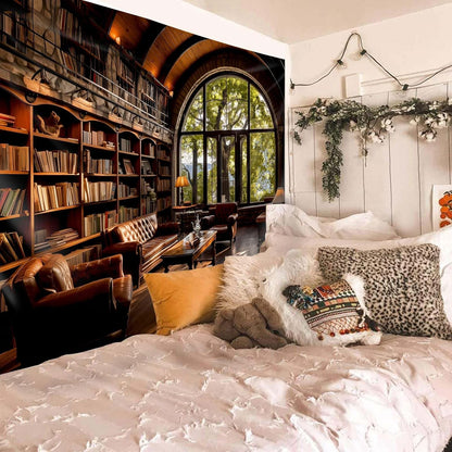 dueeia Book Library Tapestry Wall Hanging Medieval Bookshelf Vintage Window Bookcase Backdrop Wall Decor for Bedroom Aesthetic Living Room Office (90.6"x70.9")