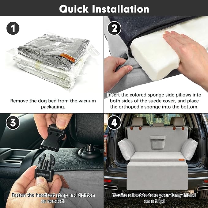 SUV Cargo Liner for Dog, Orthopedic SUV Dog Bed for Truck, Medium | Waterproof-coated 2-inch foam 6-inch side bolsters, bumper flap, storage pocket, non-slip backing for SUVs,25 x 30 in