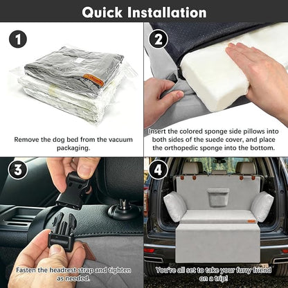 SUV Cargo Liner for Dog, Orthopedic SUV Dog Bed for Truck, Medium | Waterproof-coated 2-inch foam 6-inch side bolsters, bumper flap, storage pocket, non-slip backing for SUVs,25 x 30 in