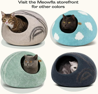 Cat Cave – Premium Felt Cat Bed Enclosure for Indoor Cats, Handmade Merino Wool (Pistachio, Medium)