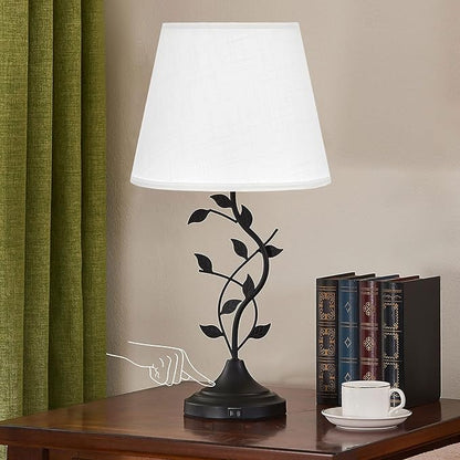 Kakanuo USB Touch Table Lamp Bedside Lamp with USB C Charging Ports for Living Room, White 3 Way Dimmable Traditional Nightstand Lamp Retro Table Lamp for Bedroom and Office (LED Bulb Included)