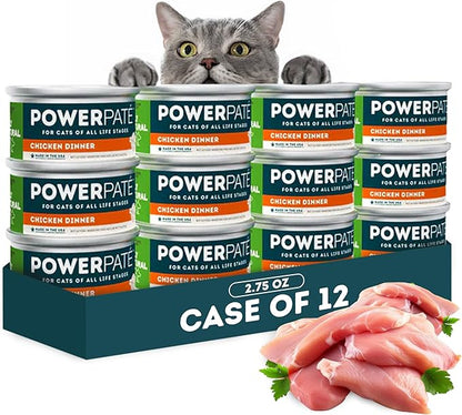 Only Natural Pet PowerPate Grain-Free Chicken Dinner Wet Cat Food - Holistic, High Protein w/Chicken & Broth - Balanced Nutrition for Kitten & Cats of All Life Stages, 2.75 oz Cans, Case of 12 (C)