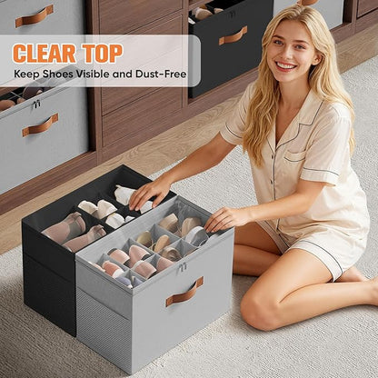2 Pack Shoe Organizer for Closet, Foldable Shoe Storage Organizer