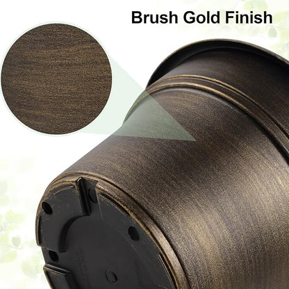 Plant Planters Pots Set of 4 Pack 13 Inch，Large Plastic Flower Pot for Indoor Plants with Drainage Holes & Trays, Resin Decorative Container Sets with Saucer for House Outdoor Garden Plant Dark Gold