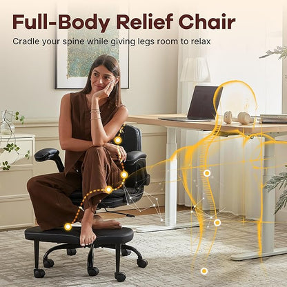 AreShark Cross Legged Office Chair: ADHD Criss Cross Desk Chair with Wheels & Stretchable Rotating Footrest - Height Adjustable Wide Yoga Kneeling Meditation Chair with Flip-up Armrests Back Support