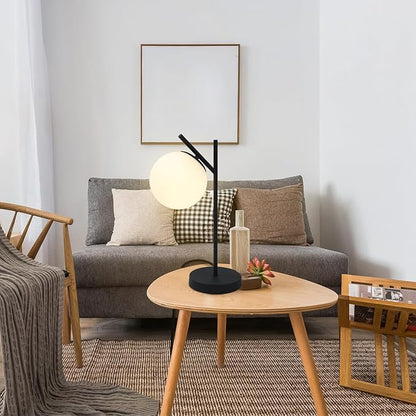 Mid Century Modern Table Lamp Contemporary White Glass Globe Table Lamp Vintage Nordic Desk Lamp Metal Nightstand Lamp for Office Study Room Bedroom(H19.2)