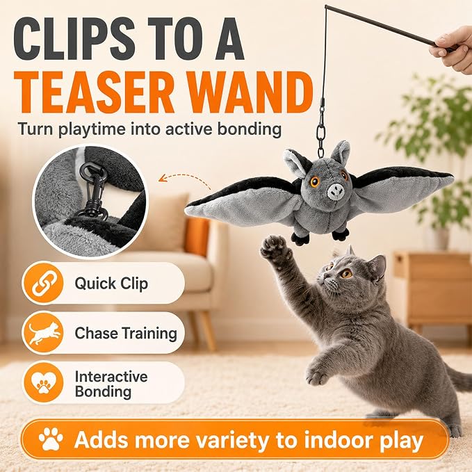 Flying Bat Dog Toy, Flying Bat Toy for Dogs & Cats with Flapping Wings and Chirping Sound, Motion-Activated Interactive Pet Toy for Hanging, Ground and Indoor Chase Play (3PCS)