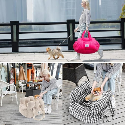 Dog Car Seat for Small Dogs, Portable Puppy Car Seat of Easy Installation, Fashionable Pet Carrier Bag with Large Pockets, Machine Washable Dog Booster Seat (Navy)