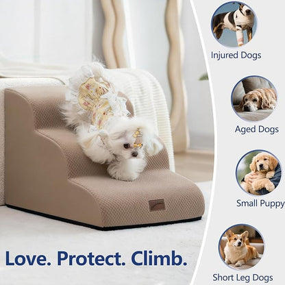 GoGoBunny Ramp Dog Stairs for High Beds 24.4" H, 5-Step Extra Wide Dog Slope Stairs with Durable Waterproof Fabric Cover, Pet Steps for Old Large Dogs Climbing, Non-Slip Sturdy Indoor Step, Camel