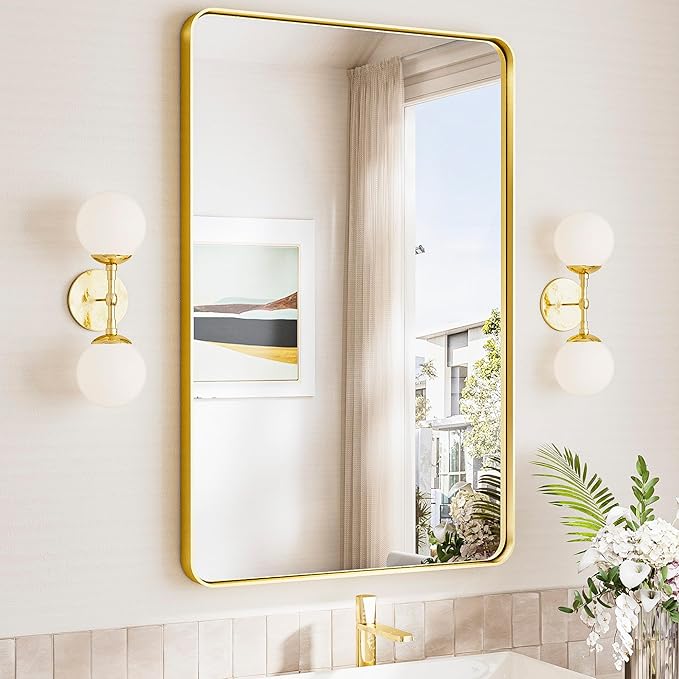 TokeShimi 24x36 Brushed Gold Bathroom Mirror, Wall Mirror