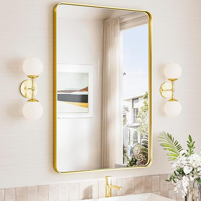 TokeShimi 24x36 Brushed Gold Bathroom Mirror, Wall Mirror