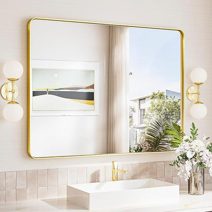 TokeShimi Brushed Gold Bathroom Mirror, 40x30 Large Bathroom Mirror Rectangle