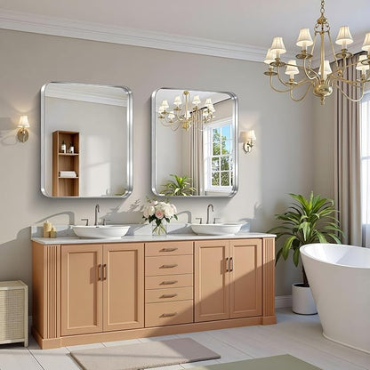 CIRCUMI Silver Bathroom Mirror, Rounded Corner, Tempered Glass, Mirror