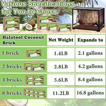 Halatool Coconut Fiber Substrate 2 Pack,Organic Reptile Tank Substrate & Bedding for Leopard Gecko Tortoise Snake Lizard Hermit Crab Tarantula Frog