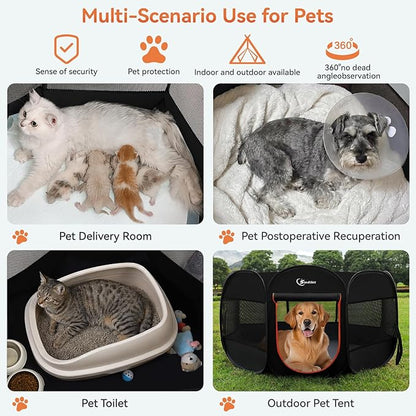 Siedihit Dog Playpen, Large Puppy Pet Playpen, Dog Crate Tent Cage Indoor | Outdoor, Portable Pop Up Dogs Kennel Playpen with Carrying Case for Dogs/Cats/Rabbits, Black