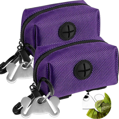 Dog Waste Bag Dispenser Pet Poop Bags Holder for Doggie Waste Bags Dispensers Soft Fabric Zipper Small Doggy Puppy Pouch for Leash Accessory Attachment with Carrier,2PCS Purple