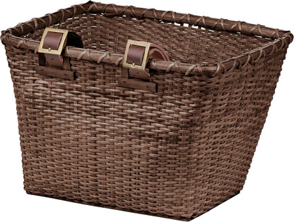Retrospec Bicycles Cane Woven Rectangular Toto Basket with Authentic Leather Straps and Brass Buckles
