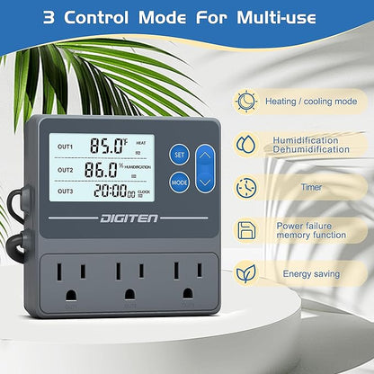 Digital Temperature Humidity Controller Pre-Wired Outlets