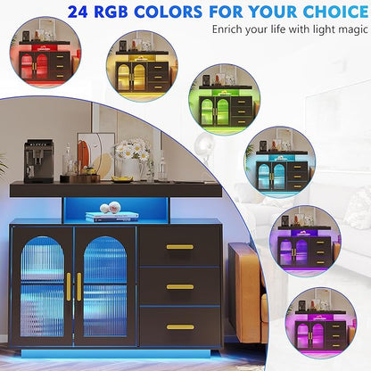 40" LED Buffet Cabinet with Charging Station, Auto Sensor Kitchen Storage