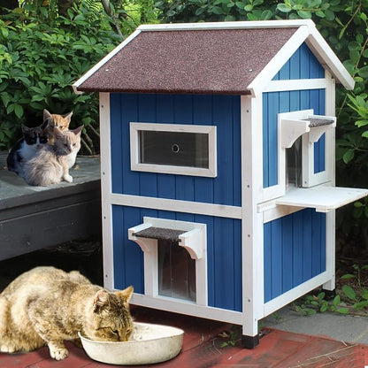 Rockever Outdoor Cat House, Large Outdoor Houses for Feral Cats Wooden Outside Cat Shelter Weatherproof with Escape Door