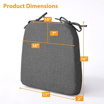 Ruqmuis Chair Cushions for Dining Chairs, 2" Thick Seat Cushions for Kitchen Chairs, D-Shaped Chair Pads with Washable Cover, Ties and Non Slip Backing, 17'' x 16'', Set of 6, Dark Grey