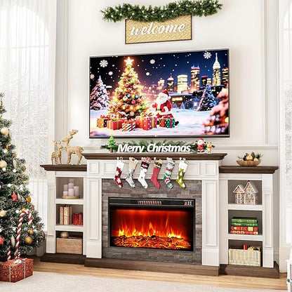 80" Electric Fireplace with Mantel, Fireplace TV Stand