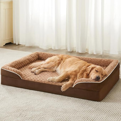 WNPETHOME Orthopedic Washable XXL Dog Bed for Senior Dog Cozy Sleep | Extra Large Waterproof Big Soft Dog Couch Sofa Bed for Dogs Relax with Removable Cover Supportive Pet Bed Brown 48x35 Inch