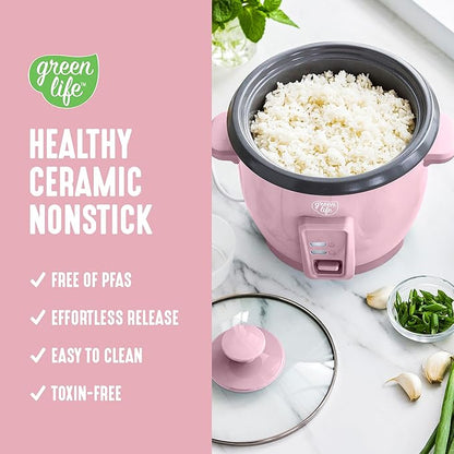 GreenLife Rice Cooker with Removable PFAS-Free Ceramic Nonstick Pot, 3-Cups