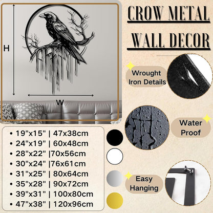 Crow Metal Wall Decor, Raven Wall Art, Large Gothic Raven Decor Hangings, Bird Wall Decor, Metal Tree Branch Decor, Ravens Sign, Raven Art for Living Room (Gold, 39"x31" | 100x80cm, metal wall art)