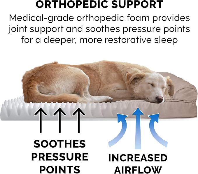 FurHaven Orthopedic Foam Sofa Dog Bed with Washable & Removable Cover - Plush/Suede - Almondine, Dogs Up to 35 lbs - Medium