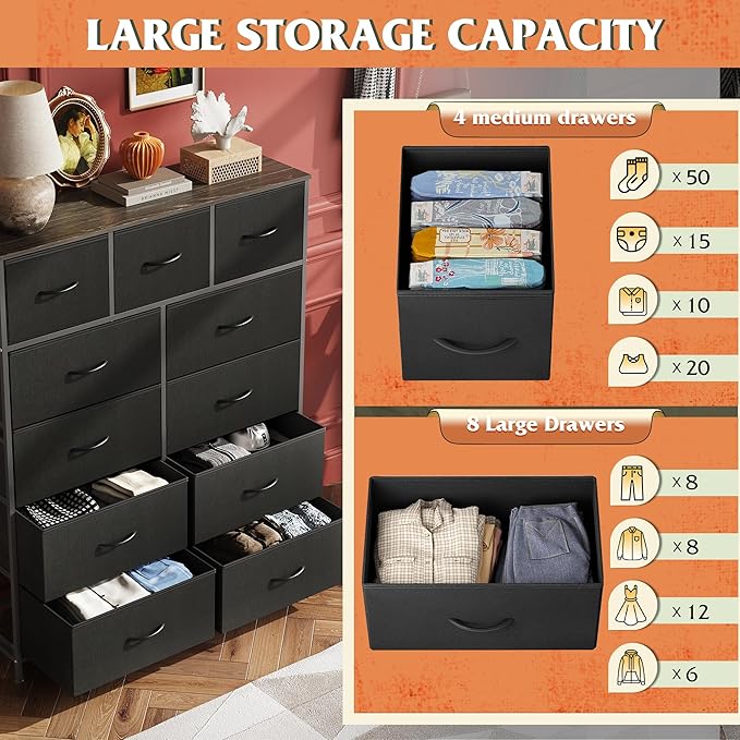 WLIVE Tall Dresser for Bedroom, Fabric Dressers Storage Tower, Dresser & Chest