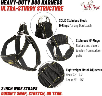 KNK Heavy Duty Tactical Dog Harness for Pitbull, Large & XL Breeds | Adjustable Padded Dog Harness for Large Dogs and Bullies with Reinforced Chest Support for Training, Walking, Strong Pullers